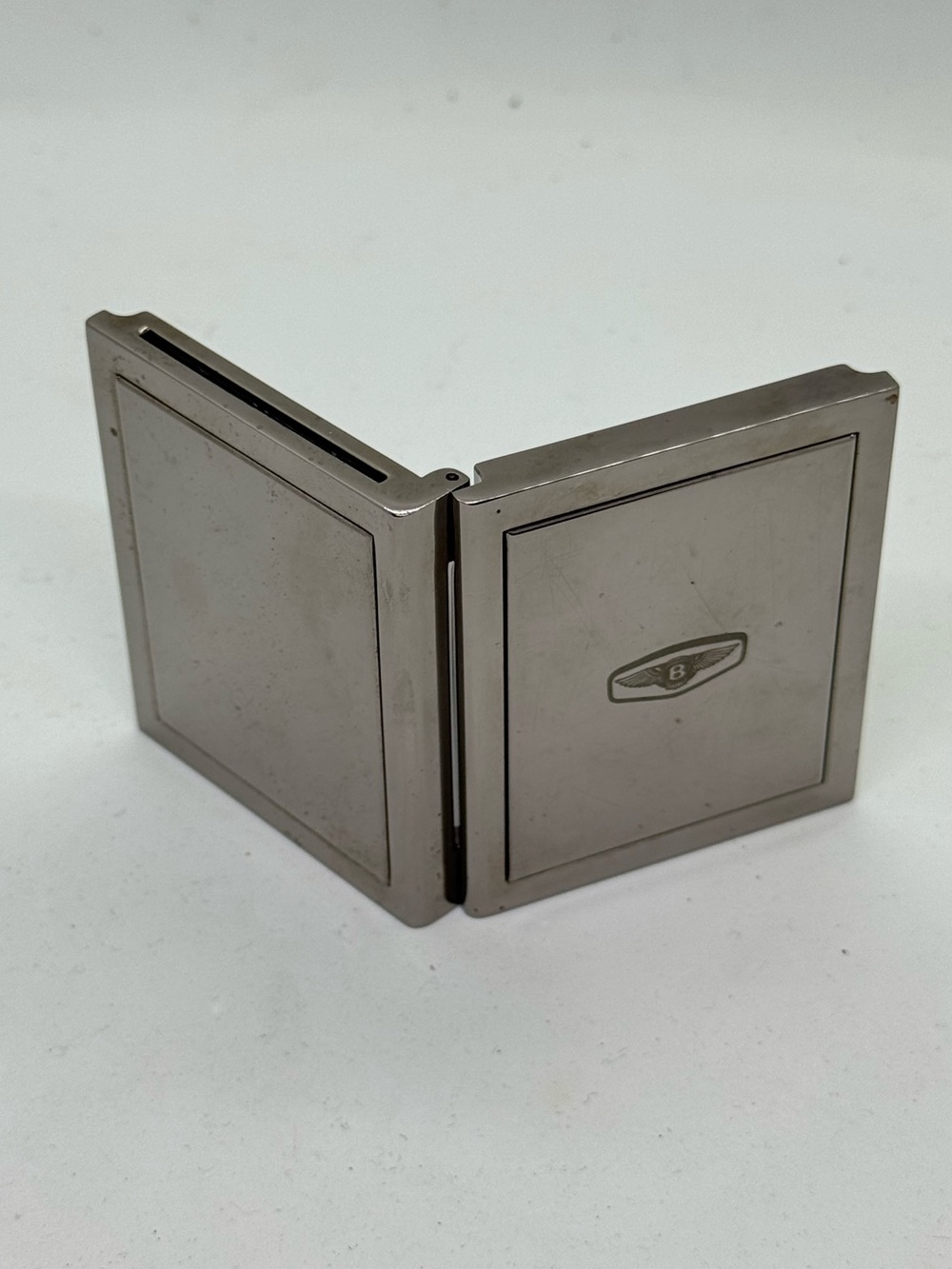 Bentley Continental GT Folding Desk Clock Photo Frame Travel Case Silver Tone